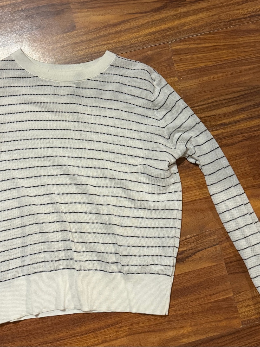 Vince Cream and Black Striped Crewneck Sweater